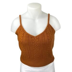 House of Harlow 1960 Brown Sleeveless Cable Knit Cami Crop Sweater Tank Top XL